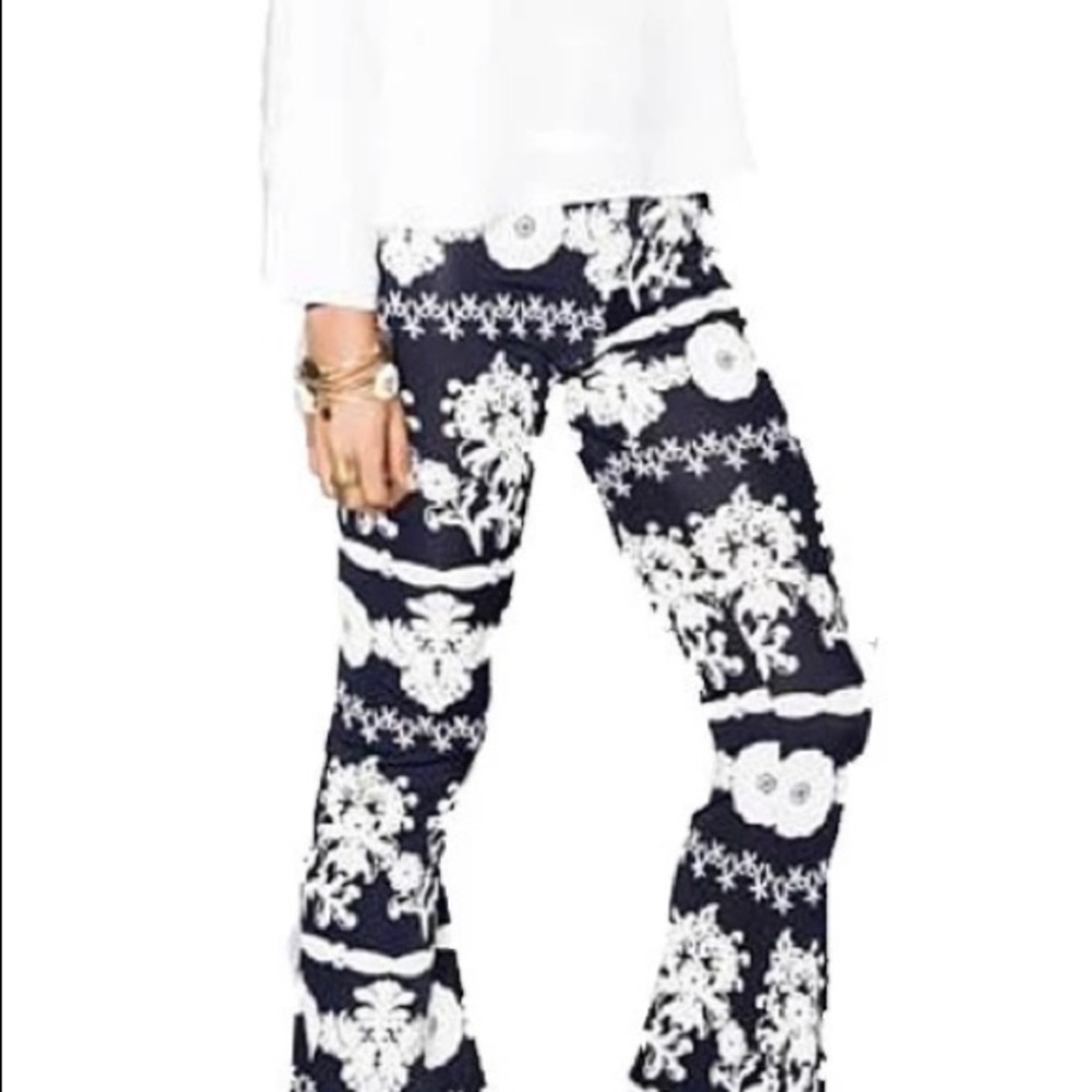 Show Me Your MuMu Navy and White Floral Flare Pants